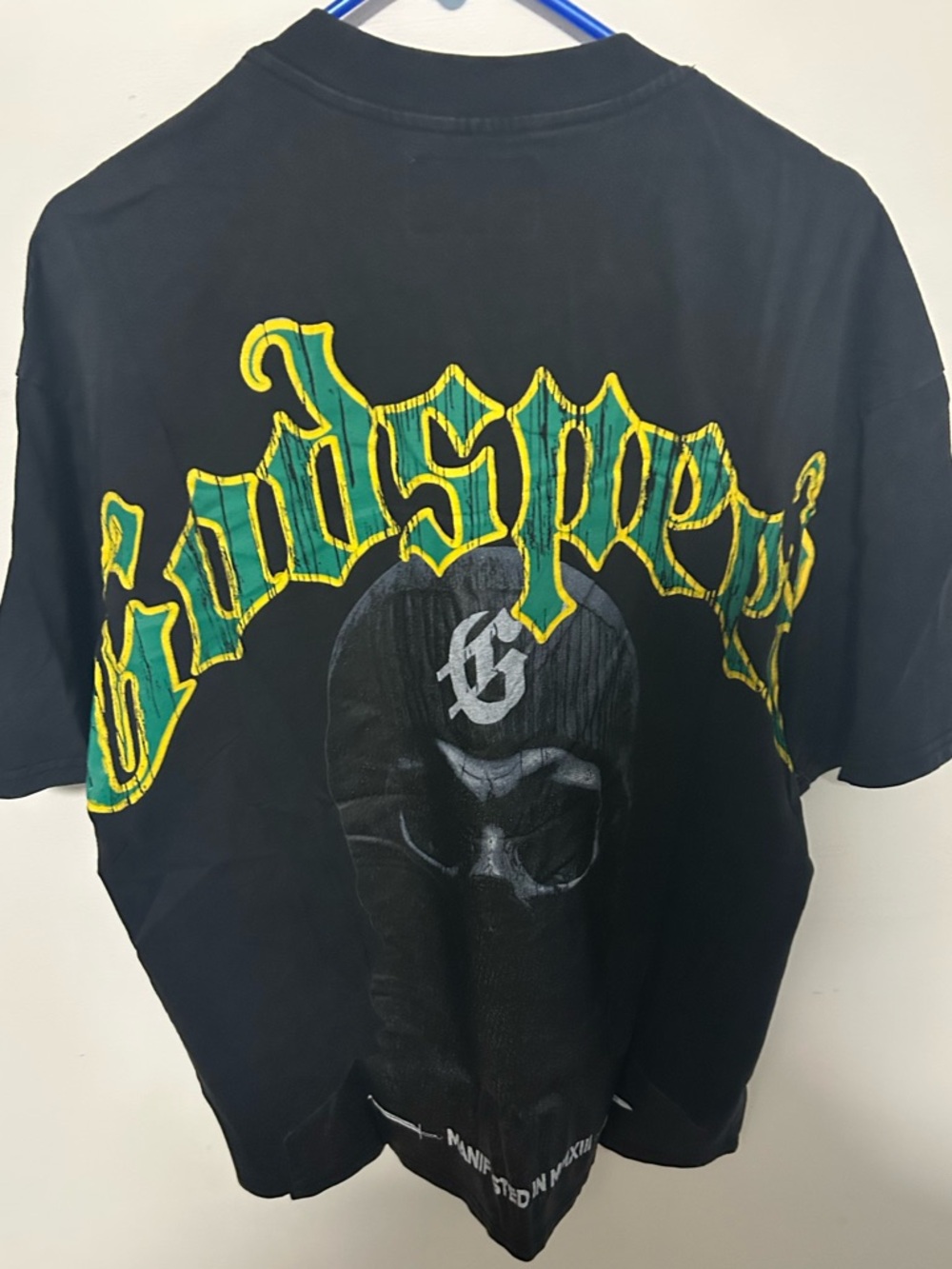 Black Graphic Tee with Bold Yellow-Green Lettering